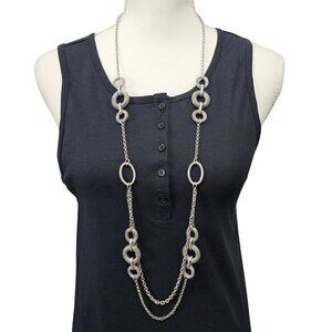 💎Premier Designs Vintage Silver Tone Double Chain Long Necklace